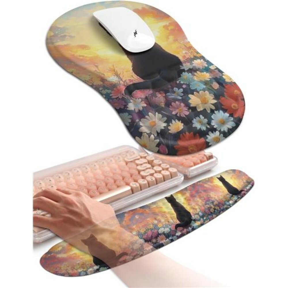 Ergonomic keyboard wrist rest and mouse pad memory foam support office gaming